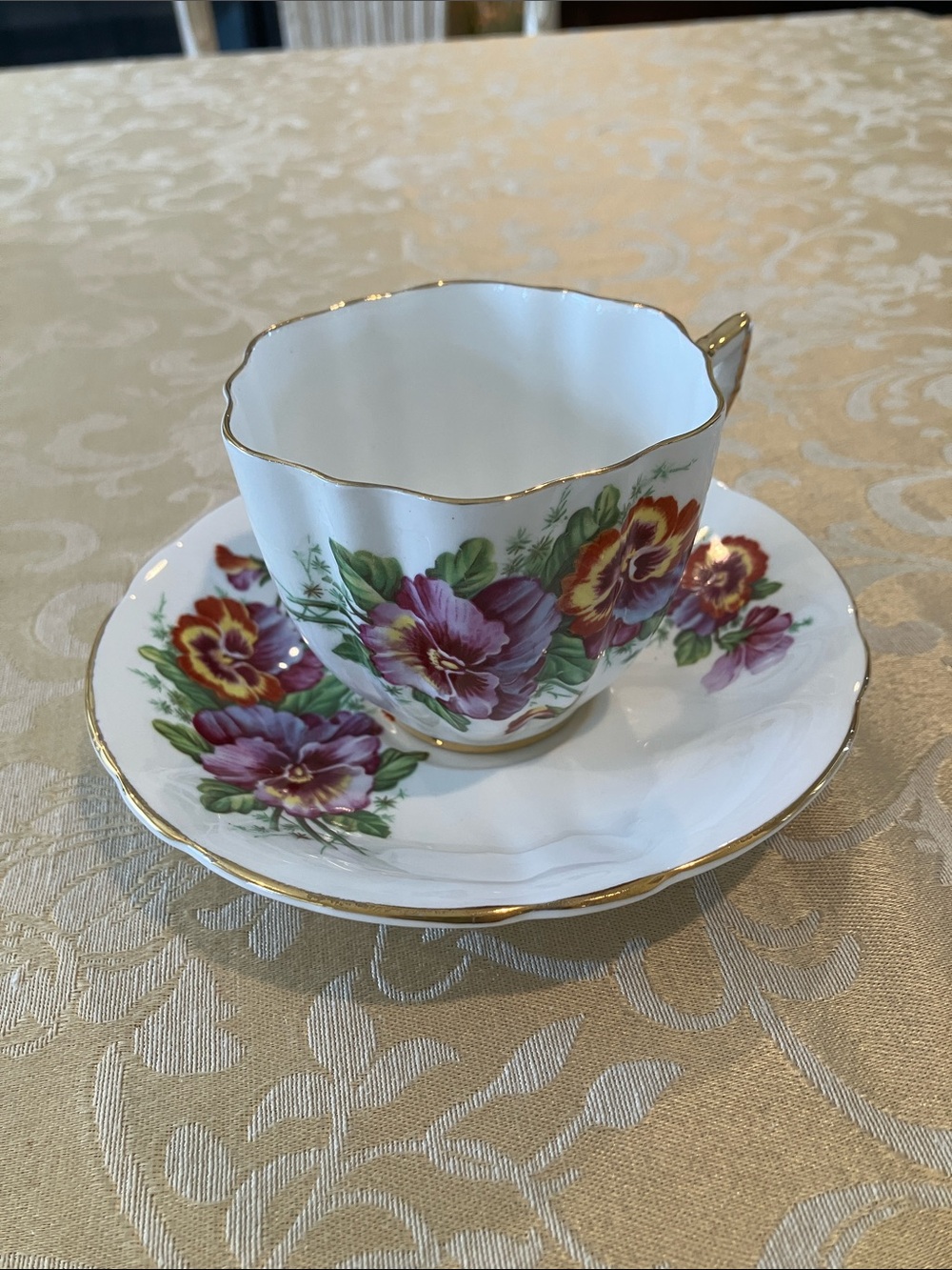 Vintage Windsor teacup & saucer, bone china pansy floral